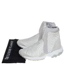 Pre Owned Adidas Torsion x Opening Ceremony Grey/White Suede, Fabric And Leather Zipper Detail Boots Size 40.5