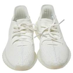 Pre Owned Yeezy x Adidas Cotton Knit Boost 350 V2 Triple White Sneakers Size 39 1/3