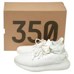 Pre Owned Yeezy x Adidas Cotton Knit Boost 350 V2 Triple White Sneakers Size 39 1/3
