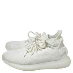 Pre Owned Yeezy x Adidas Cotton Knit Boost 350 V2 Triple White Sneakers Size 39 1/3