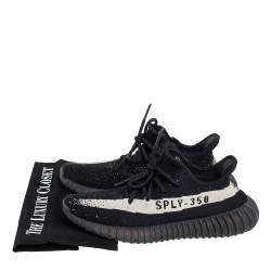 Pre Owned Yeezy x adidas Core Black/White Knit Fabric Boost 350 V2 Sneakers Size 38 2/3
