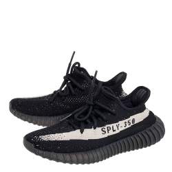 Pre Owned Yeezy x adidas Core Black/White Knit Fabric Boost 350 V2 Sneakers Size 38 2/3