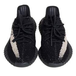 Pre Owned Yeezy x adidas Core Black/White Knit Fabric Boost 350 V2 Sneakers Size 38 2/3