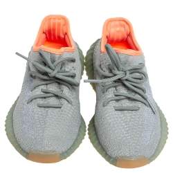 Pre Owned Yeezy x Adidas Green/Grey Cotton Knit Fabric Boost 350 V2 Desert Sage Sneakers Size 38