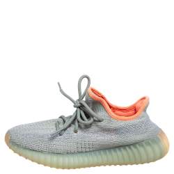 Pre Owned Yeezy x Adidas Green/Grey Cotton Knit Fabric Boost 350 V2 Desert Sage Sneakers Size 38