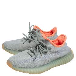 Pre Owned Yeezy x Adidas Green/Grey Cotton Knit Fabric Boost 350 V2 Desert Sage Sneakers Size 38