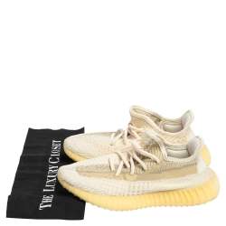Pre Owned Yeezy Cream/White Knit Fabric 350 V2 Natural Sneakers FR 38