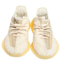Pre Owned Yeezy Cream/White Knit Fabric 350 V2 Natural Sneakers FR 38