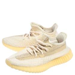 Pre Owned Yeezy Cream/White Knit Fabric 350 V2 Natural Sneakers FR 38