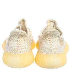 Pre Owned Yeezy Cream/White Knit Fabric 350 V2 Natural Sneakers FR 38