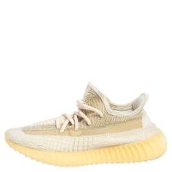 Pre Owned Yeezy Cream/White Knit Fabric 350 V2 Natural Sneakers FR 38