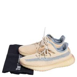 Pre Owned Yeezy x adidas Light Beige Knit Fabric Boost 350 V2 Linen Sneakers Size 38
