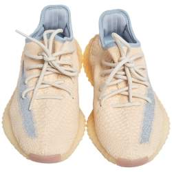 Pre Owned Yeezy x adidas Light Beige Knit Fabric Boost 350 V2 Linen Sneakers Size 38