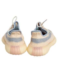 Pre Owned Yeezy x adidas Light Beige Knit Fabric Boost 350 V2 Linen Sneakers Size 38