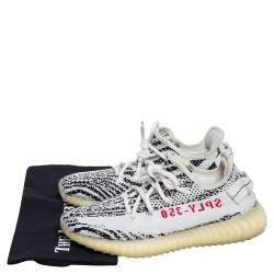 Pre Owned Yeezy x adidas White/Black Cotton Knit Yeezy Boost 350 V2 Zebra Sneakers Size FR 38