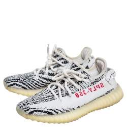 Pre Owned Yeezy x adidas White/Black Cotton Knit Yeezy Boost 350 V2 Zebra Sneakers Size FR 38