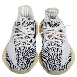 Pre Owned Yeezy x adidas White/Black Cotton Knit Yeezy Boost 350 V2 Zebra Sneakers Size FR 38