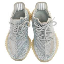 Pre Owned Yeezy x Adidas White/Blue Cotton Knit Boost 350 V2 Cloud White Sneakers Size 38