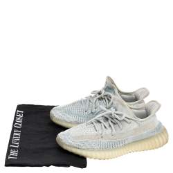 Pre Owned Yeezy x Adidas White/Blue Cotton Knit Boost 350 V2 Cloud White Sneakers Size 38
