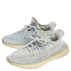 Pre Owned Yeezy x Adidas White/Blue Cotton Knit Boost 350 V2 Cloud White Sneakers Size 38