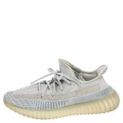 Pre Owned Yeezy x Adidas White/Blue Cotton Knit Boost 350 V2 Cloud White Sneakers Size 38