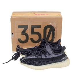 Pre Owned Yeezy x adidas Black/Grey Knit Fabric Boost 350 V2 Carbon Sneakers Size 38 2/3