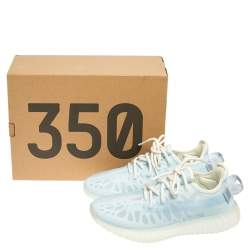 Pre Owned Yeezy x Adidas Blue Mesh Boost 350 V2 Mono Ice Low Top Sneakers Size 37.5