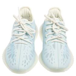 Pre Owned Yeezy x Adidas Blue Mesh Boost 350 V2 Mono Ice Low Top Sneakers Size 37.5