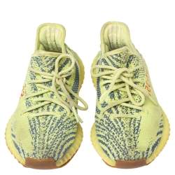 Pre Owned Yeezy x Adidas Boost 350 V2 Semi Frozen Green Knit Fabric Lace Up Sneakers Size 40
