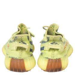 Pre Owned Yeezy x Adidas Boost 350 V2 Semi Frozen Green Knit Fabric Lace Up Sneakers Size 40