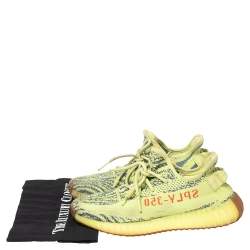 Pre Owned Yeezy x Adidas Boost 350 V2 Semi Frozen Green Knit Fabric Lace Up Sneakers Size 40