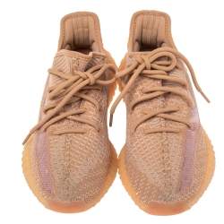 Pre Owned Yeezy x Adidas Peach Knit Fabric Boost 350 V2 Clay Sneakers Size 40
