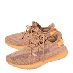 Pre Owned Yeezy x Adidas Peach Knit Fabric Boost 350 V2 Clay Sneakers Size 40