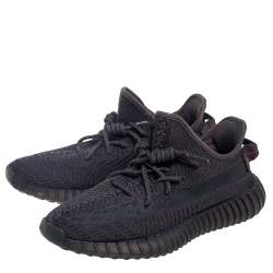Pre Owned Yeezy x Adidas Black Knit Fabric Boost 350 V2 Cinder Sneakers Size 40
