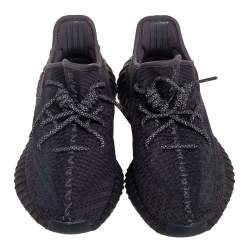 Pre Owned Yeezy x Adidas Black Knit Fabric Boost 350 V2 Cinder Sneakers Size 40