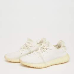 Pre Owned Yeezy x Adidas White Knit Fabric Boost 350 V2 Non-Reflective Sneakers Size 40 2/3