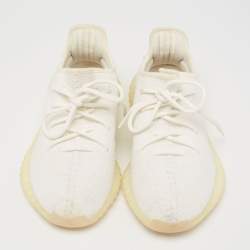Pre Owned Yeezy x Adidas White Knit Fabric Boost 350 V2 Non-Reflective Sneakers Size 40 2/3