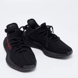 Yeezy x Adidas Black/Red Knit Fabric Boost 350 V2 Bred Sneakers Size 38