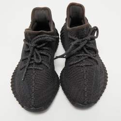 مملوكة مسبقًا Yeezy x Adidas Black Knit Fabric Boost 350 V2 Black Non-Reflective Sneakers Size 38