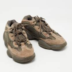 Pre Owned Yeezy x Adidas Brown/Grey Leather and Suede Yeezy 500 Clay Sneakers Size 39 1/3