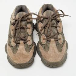 Pre Owned Yeezy x Adidas Brown/Grey Leather and Suede Yeezy 500 Clay Sneakers Size 39 1/3