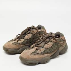 Pre Owned Yeezy x Adidas Brown/Grey Leather and Suede Yeezy 500 Clay Sneakers Size 39 1/3
