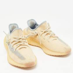 Yeezy x Adidas Light Yellow/Blue Knit Fabric Boost 350 V2 Linen Sneakers Size 38 2/3