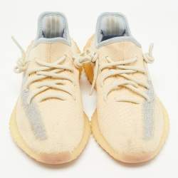 Yeezy x Adidas Light Yellow/Blue Knit Fabric Boost 350 V2 Linen Sneakers Size 38 2/3