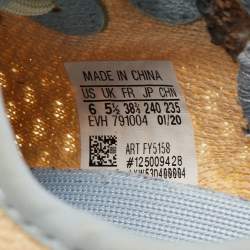 Yeezy x Adidas Light Yellow/Blue Knit Fabric Boost 350 V2 Linen Sneakers Size 38 2/3