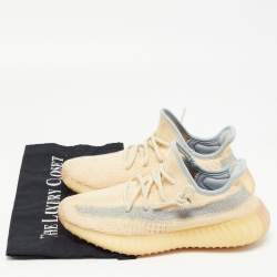 Yeezy x Adidas Light Yellow/Blue Knit Fabric Boost 350 V2 Linen Sneakers Size 38 2/3