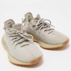Pre Owned Yeezy x Adidas Grey Knit Fabric Boost 350 V2 Grey Sneakers Size 38 2/3