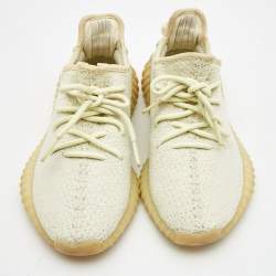 Pre Owned Yeezy x Adidas Green Knit Fabric Boost 350 V2 Sesame Sneakers Size 38 2/3