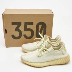 Pre Owned Yeezy x Adidas Green Knit Fabric Boost 350 V2 Sesame Sneakers Size 38 2/3