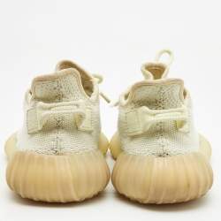 Pre Owned Yeezy x Adidas Green Knit Fabric Boost 350 V2 Sesame Sneakers Size 38 2/3